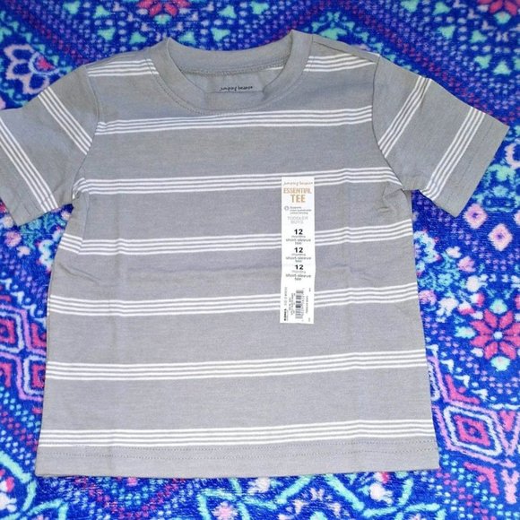 JUMPING BEANS baby boy t-shirt, gray/white stripes, 12 month, K-337 - Picture 2 of 3